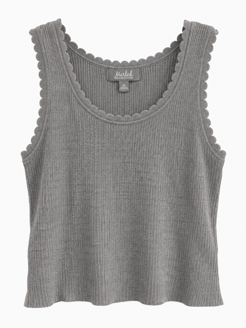 Marled Grey Ribbed Scallop Trim Tank Top